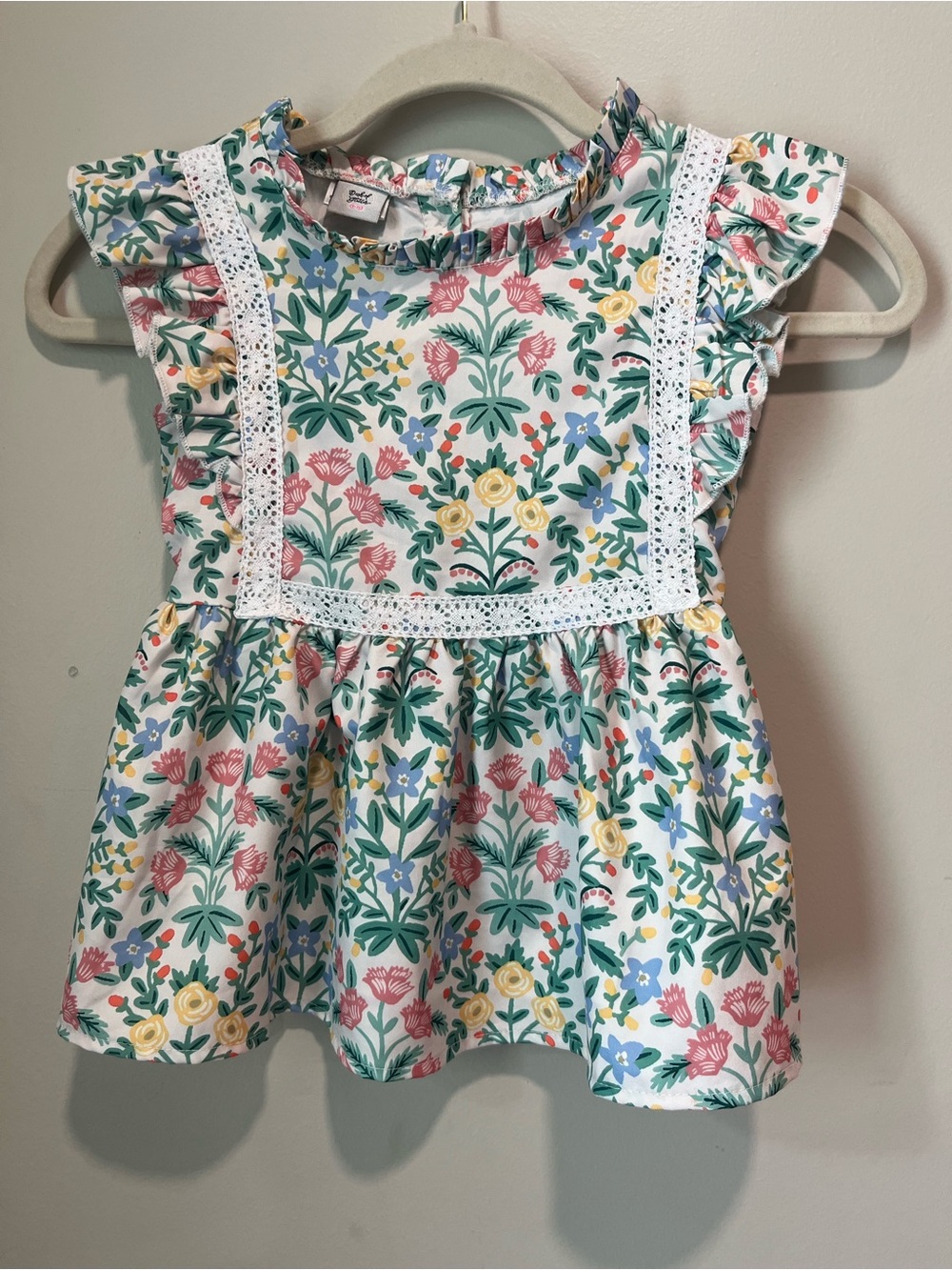 Girls Floral Ruffle Top with Eyelet Trim
